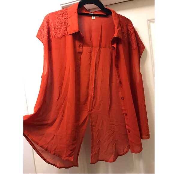 “Love on a Hanger” orange button down shirt - Picture 4 of 6